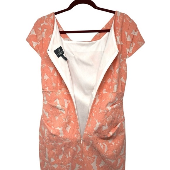 Adrianna Papell Peach Stretch Metallic Jacquard Hibiscus Plus Dress Women’s 14 - Picture 7 of 11